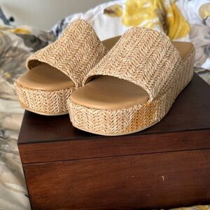 American Eagle Outfitters Woven Tan Platform Slide Sandals